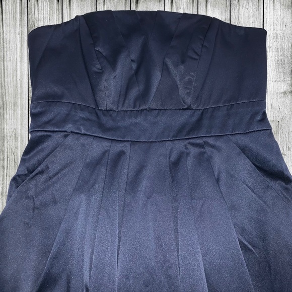 City Studio Strapless Navy Satin Pleated Formal Party Wedding Homecoming Dress - Picture 3 of 9